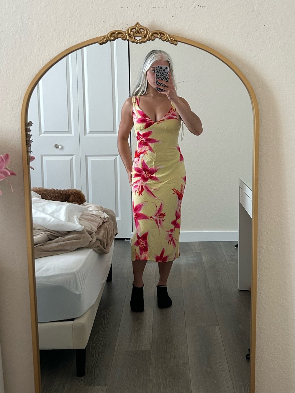 Sunshine Yellow Floral Midi Slip Dress